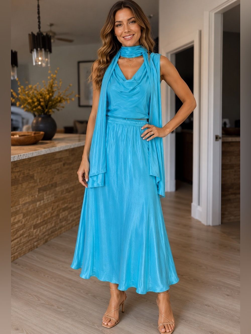 LIZ JORDAN 3 Piece Skirt Set with Scarf. Size 10